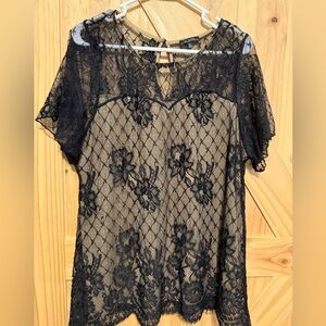 Chic Black Lace Floral Blouse